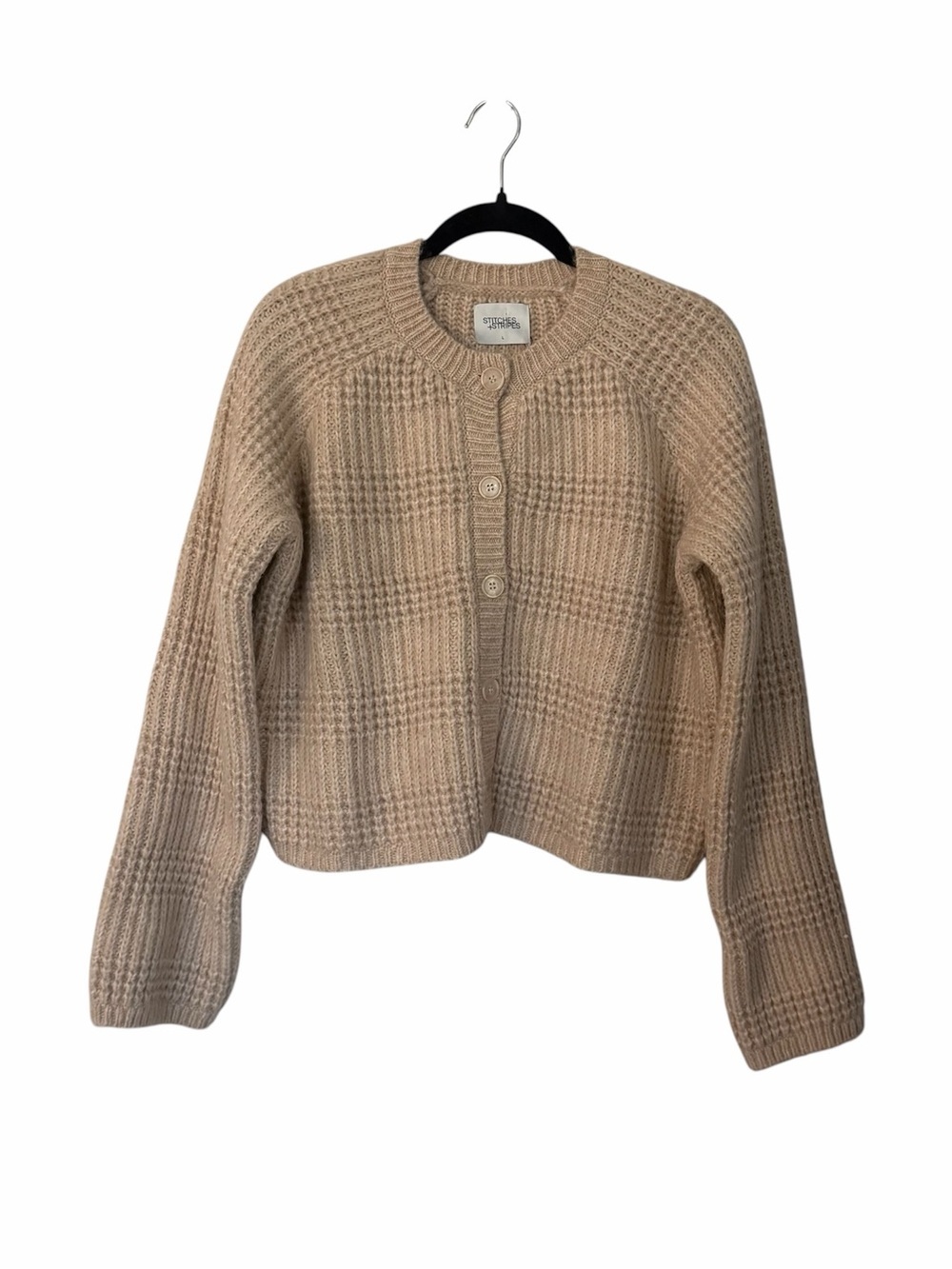Stitches & Stripes Womens Long Sleeve Chunky Knit Beige Button Cardigan Sz L NWT